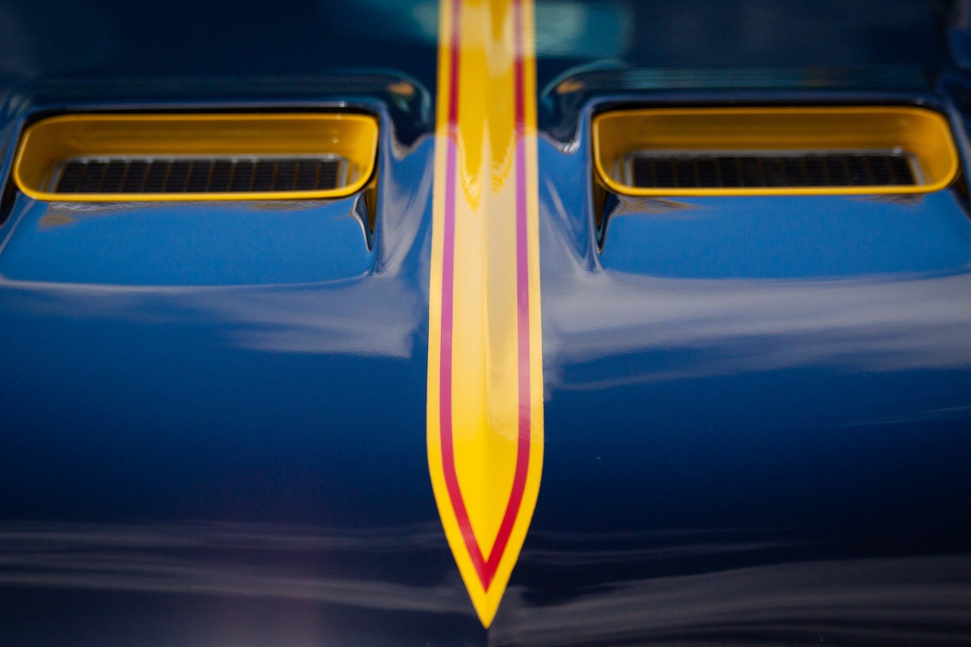 Blue Car Hood with Yellow Scoops