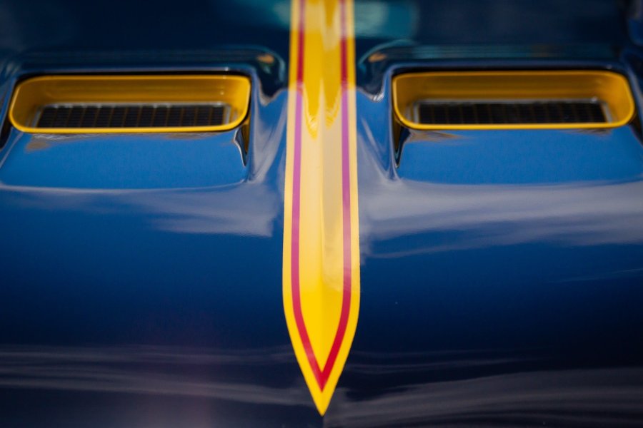 Blue Car Hood with Yellow Scoops