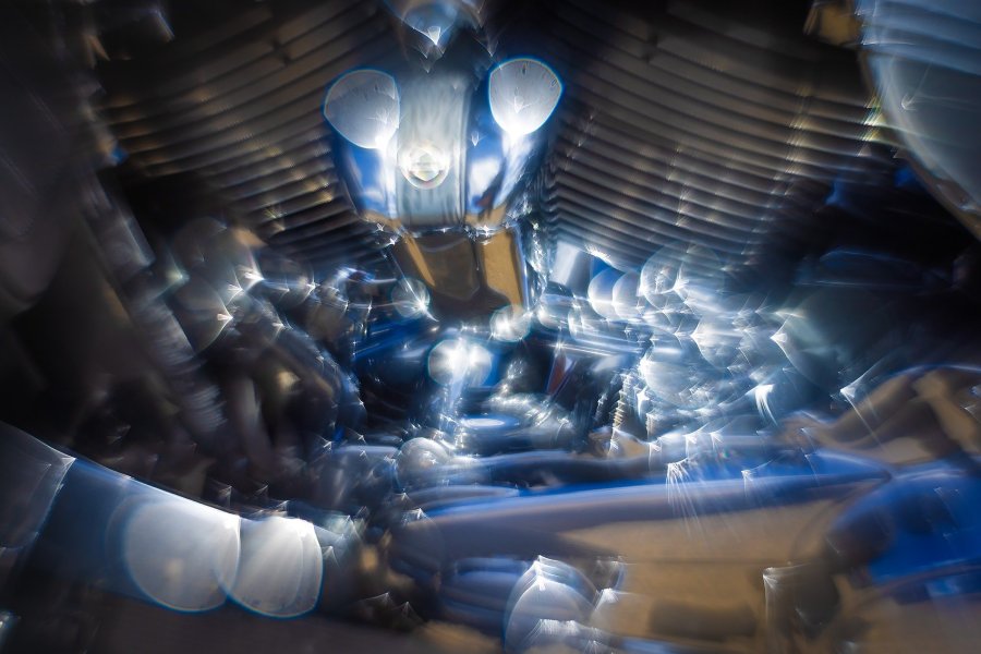 Blue Motorcycle Engine Detail