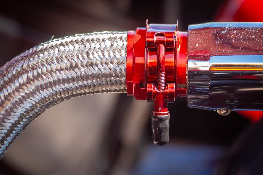 Braided Hose with Red Clamp