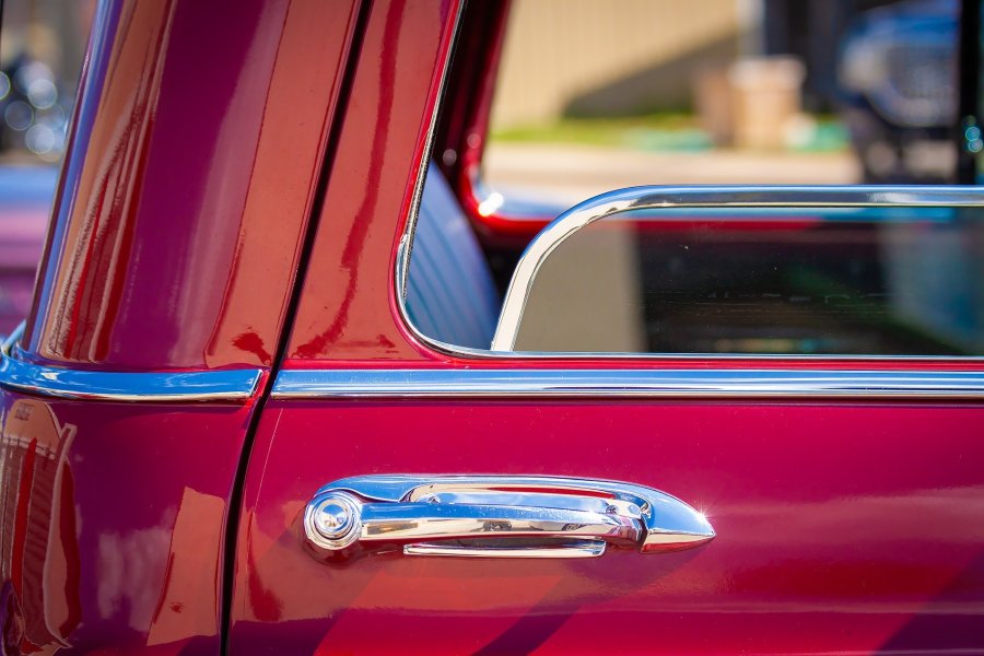 Classic Red Truck Cab and Chrome Handle