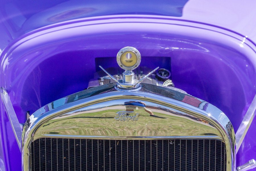 Purple Ford Radiator and Motometer