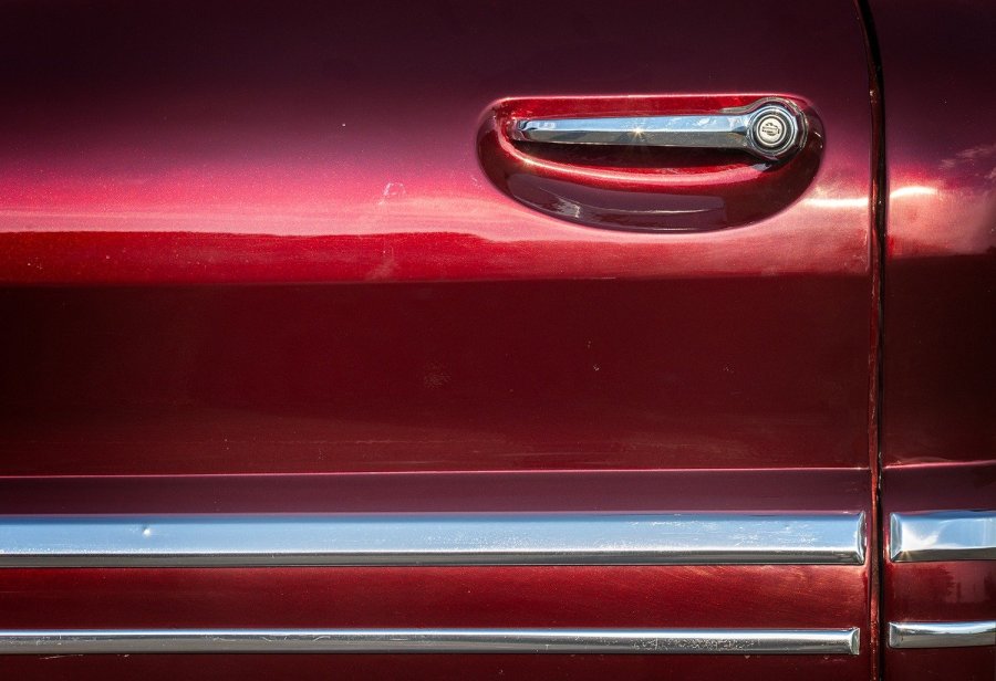 Red Car Door with Chrome Handle