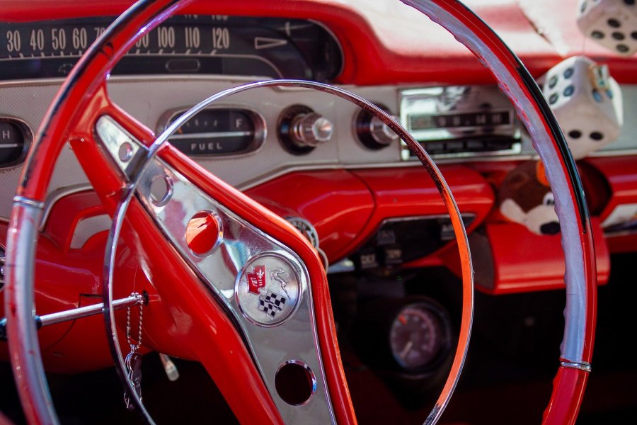 Red Corvette Steering Wheel and Dashboard