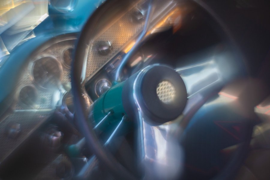Teal Steering Wheel and Dashboard