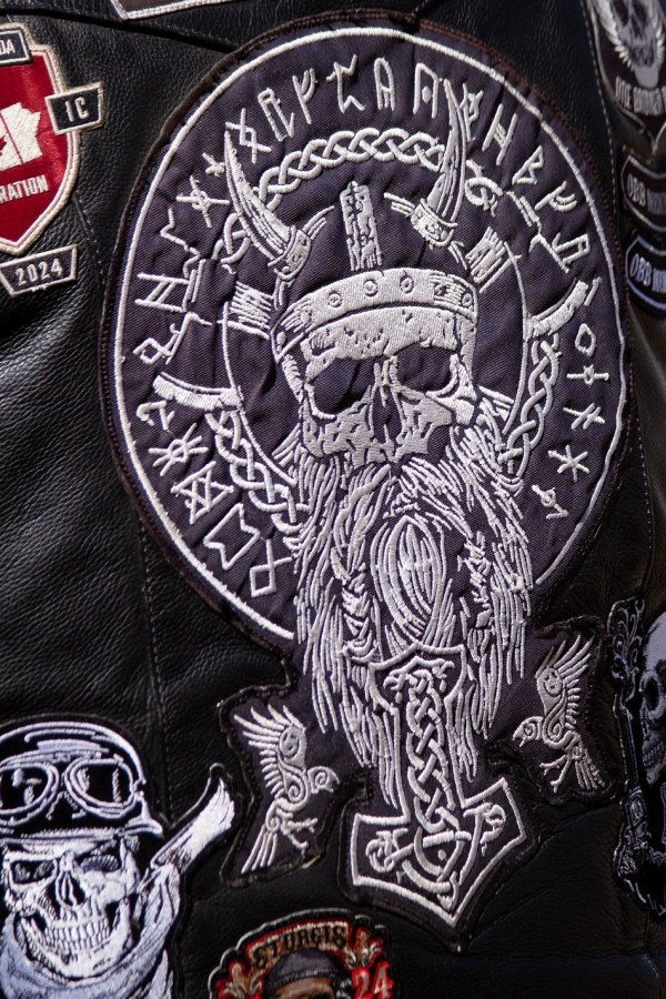 Viking Skull Patch on Leather Vest