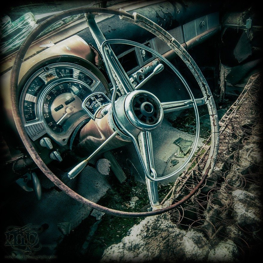 Vintage Car Interior with Fluid-Drive Shifter