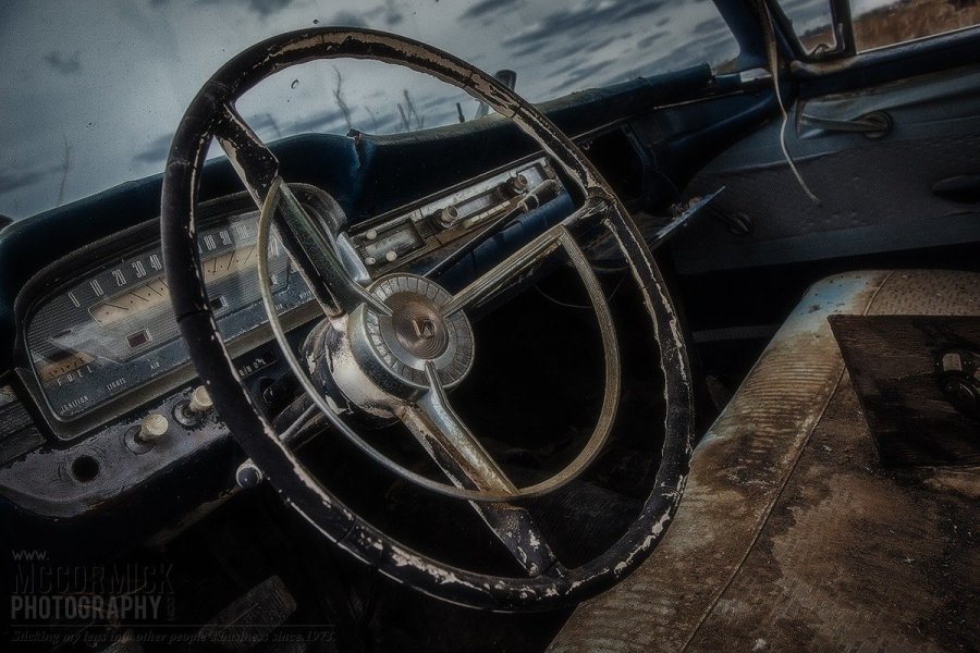 Weathered Vintage Car Steering Wheel