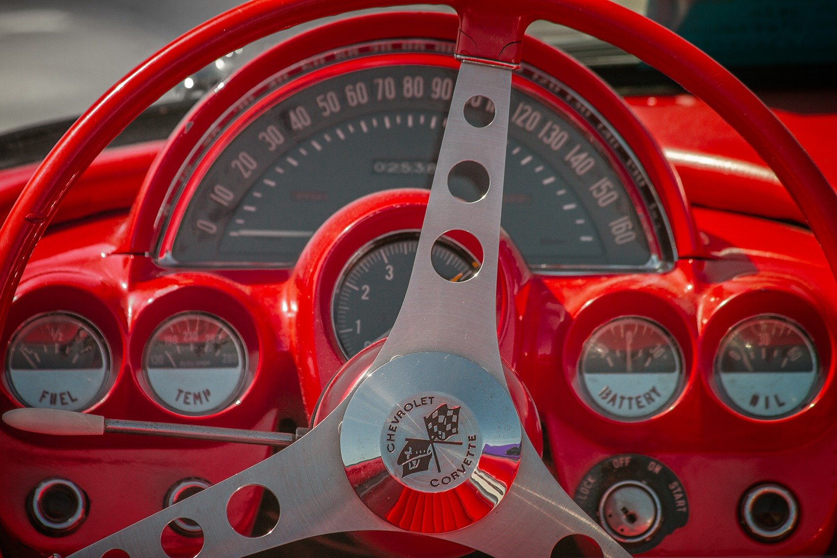 Vintage Red Corvette Dashboard