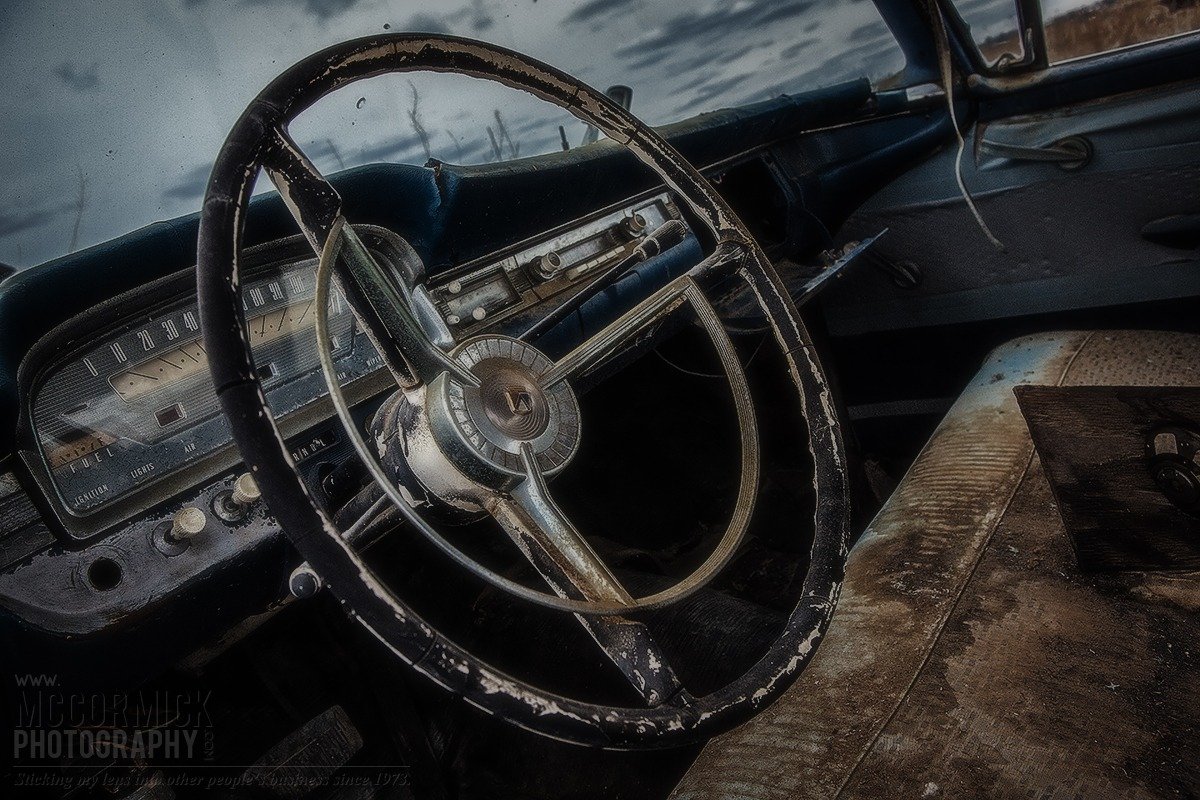 Weathered Vintage Car Steering Wheel